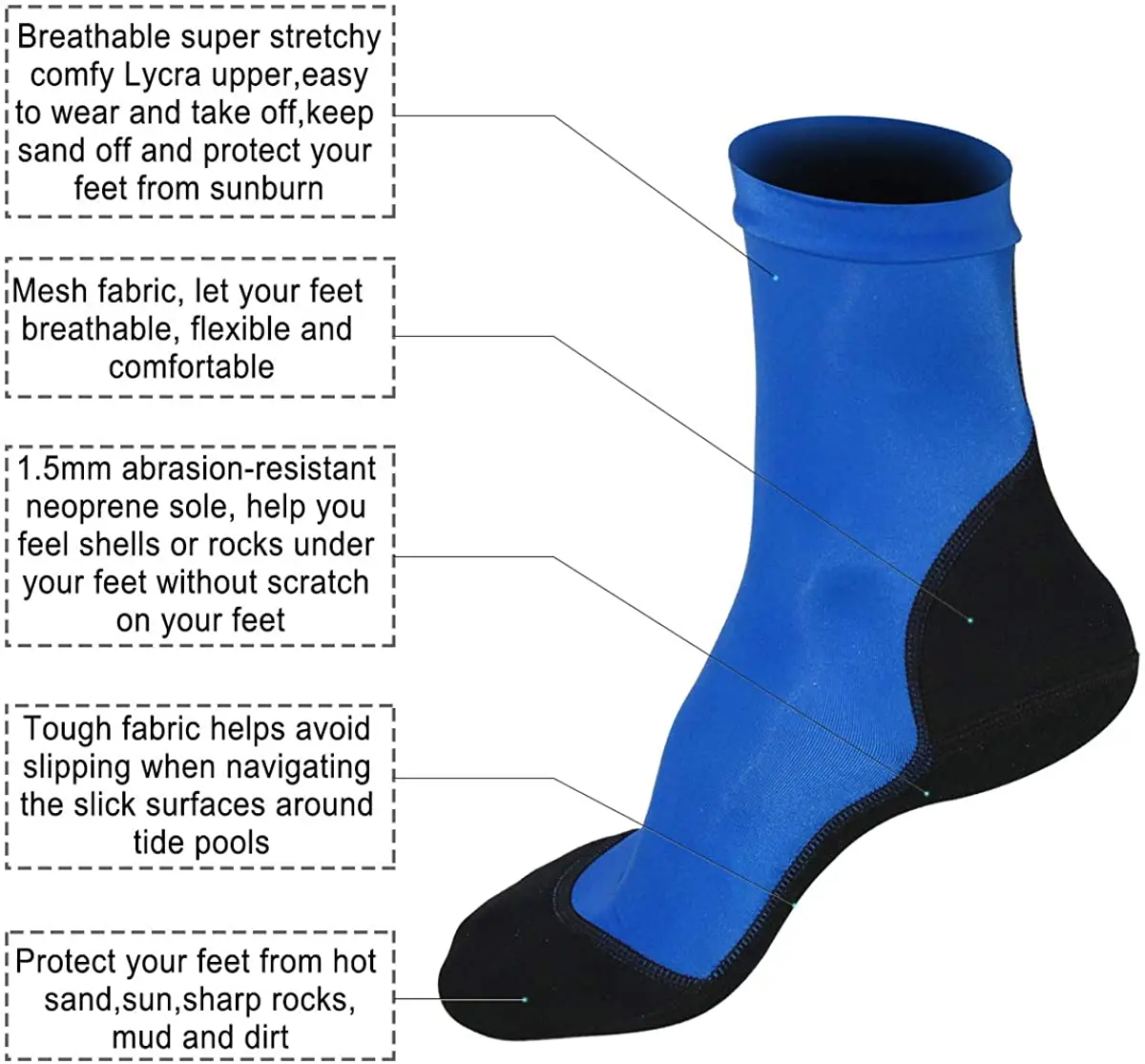 Neoprene Fin Socks for Sand Beach Volleyball Soccer Thin Polyester Uppers 1.5mm Neoprene Soles Sun Protection Water Shoes