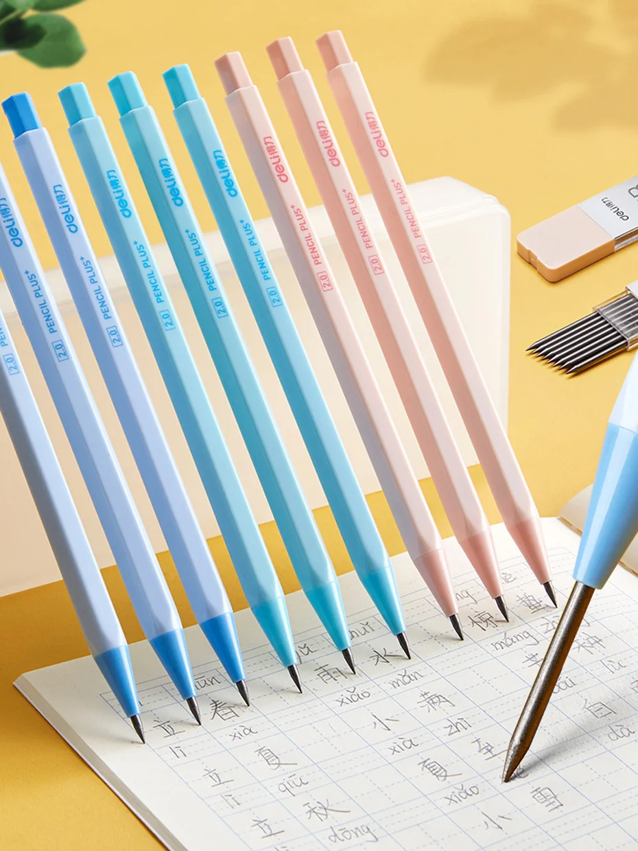 Deli Mechanical Pencil 2.0mm Lead HB 2B Sketch Writing Automatic Pencil Refills for Kids Stationery with Sharpener Pencil