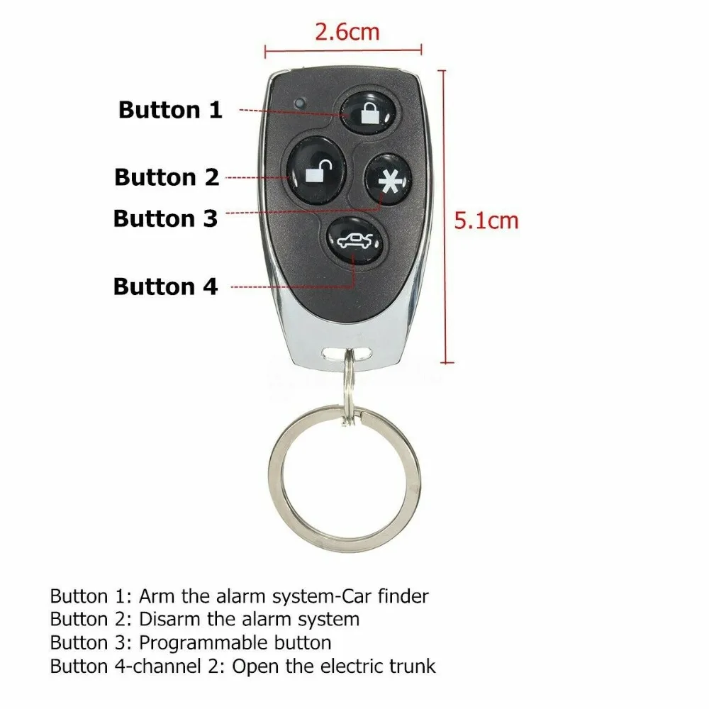 Universal 1-Way Car Alarm Vehicle System Protection Security System Keyless Entry Siren + 2 Remote Control Burglar Alarm