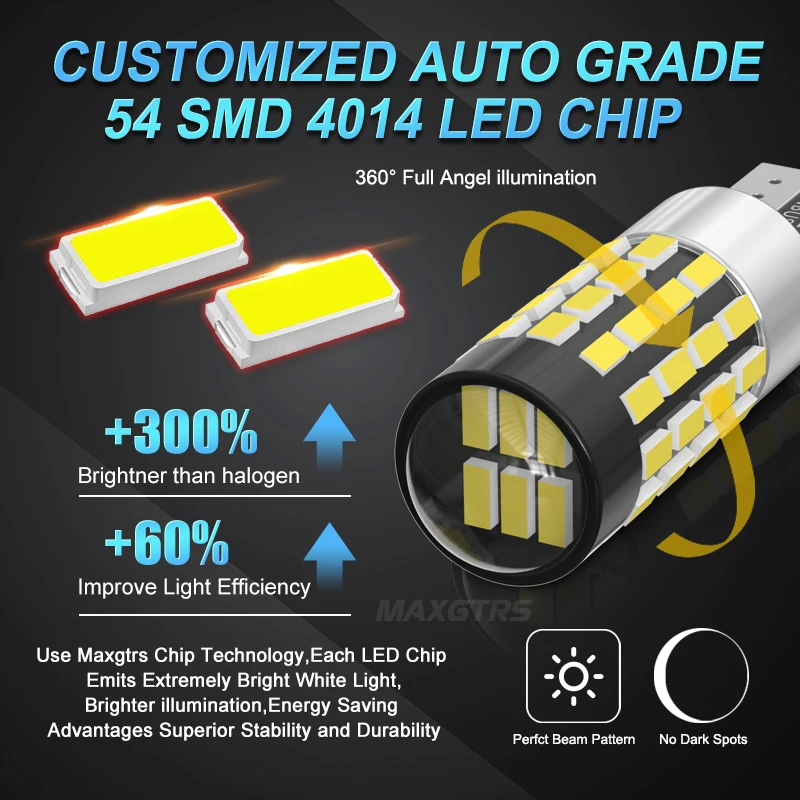 2x High Power T10 194 920 912 921 168 LED Canbus Extreme Bright 54 SMD 4014 Chip Bulbs Car Parking Backup Reverse Wide Lights