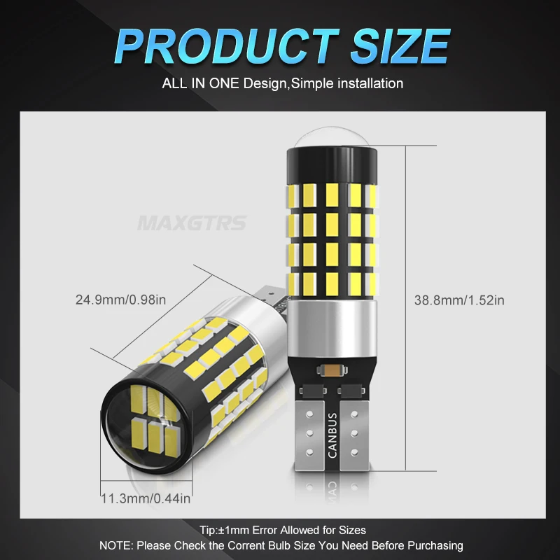 2x High Power T10 194 920 912 921 168 LED Canbus Extreme Bright 54 SMD 4014 Chip Bulbs Car Parking Backup Reverse Wide Lights