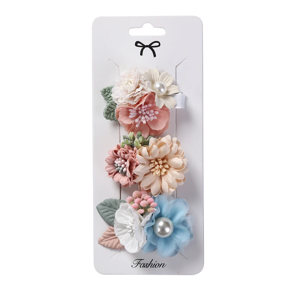 3Pcs/Set Artificial Flower Baby Girl Hair Clips Pearl Chiffon Newborn Hairgrips Photography Props Hairpins Hair Accessories