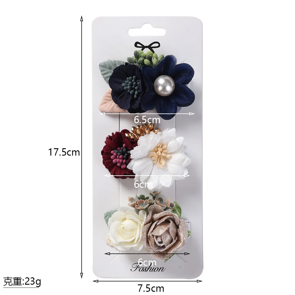 3Pcs/Set Artificial Flower Baby Girl Hair Clips Pearl Chiffon Newborn Hairgrips Photography Props Hairpins Hair Accessories
