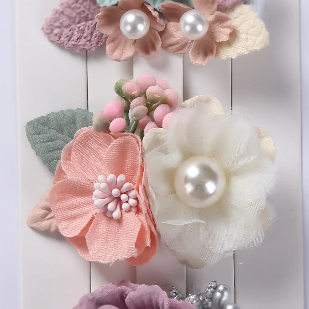 3Pcs/Set Artificial Flower Baby Girl Hair Clips Pearl Chiffon Newborn Hairgrips Photography Props Hairpins Hair Accessories