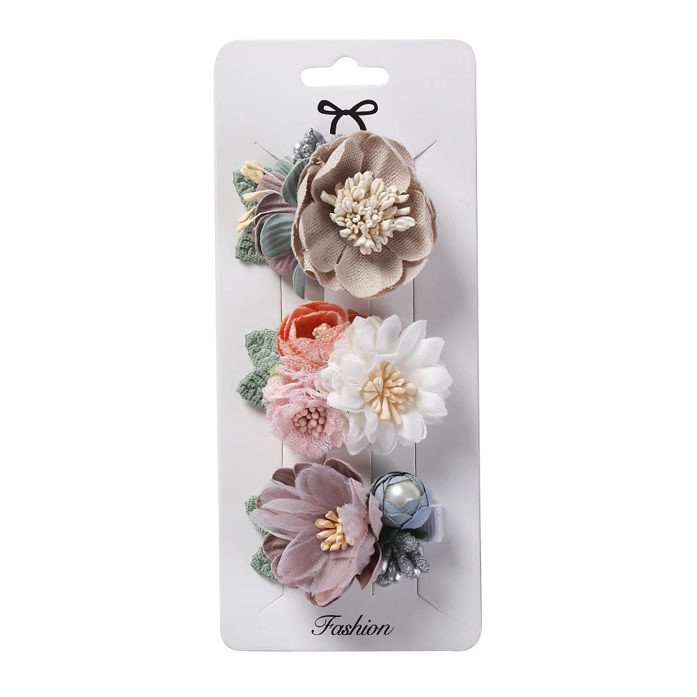 3Pcs/Set Artificial Flower Baby Girl Hair Clips Pearl Chiffon Newborn Hairgrips Photography Props Hairpins Hair Accessories