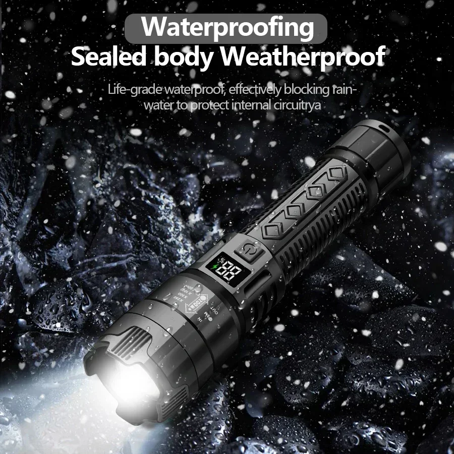 Ultra Bright LED Flashlight 1500LM Type-C Rechargeable Long Range Zoom Tactical Torch Outdoor Emergency Camping Fishing Lantern
