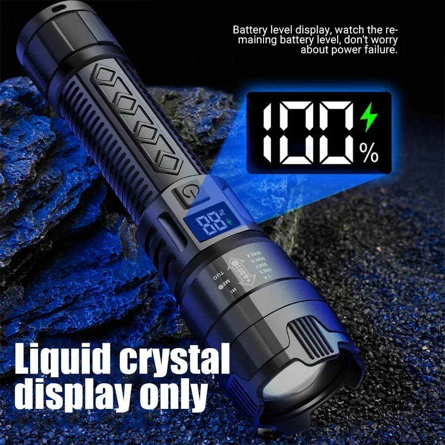 Ultra Bright LED Flashlight 1500LM Type-C Rechargeable Long Range Zoom Tactical Torch Outdoor Emergency Camping Fishing Lantern