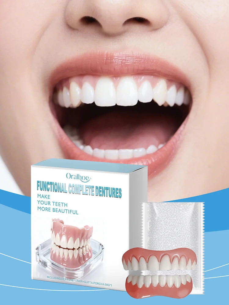 New Fake Teeth Dentures Full Set Natural Upper Lower Silicone Braces Instant Confident Smile Veneers For Men Women Oral Care