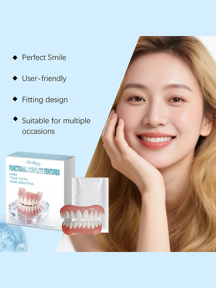 New Fake Teeth Dentures Full Set Natural Upper Lower Silicone Braces Instant Confident Smile Veneers For Men Women Oral Care