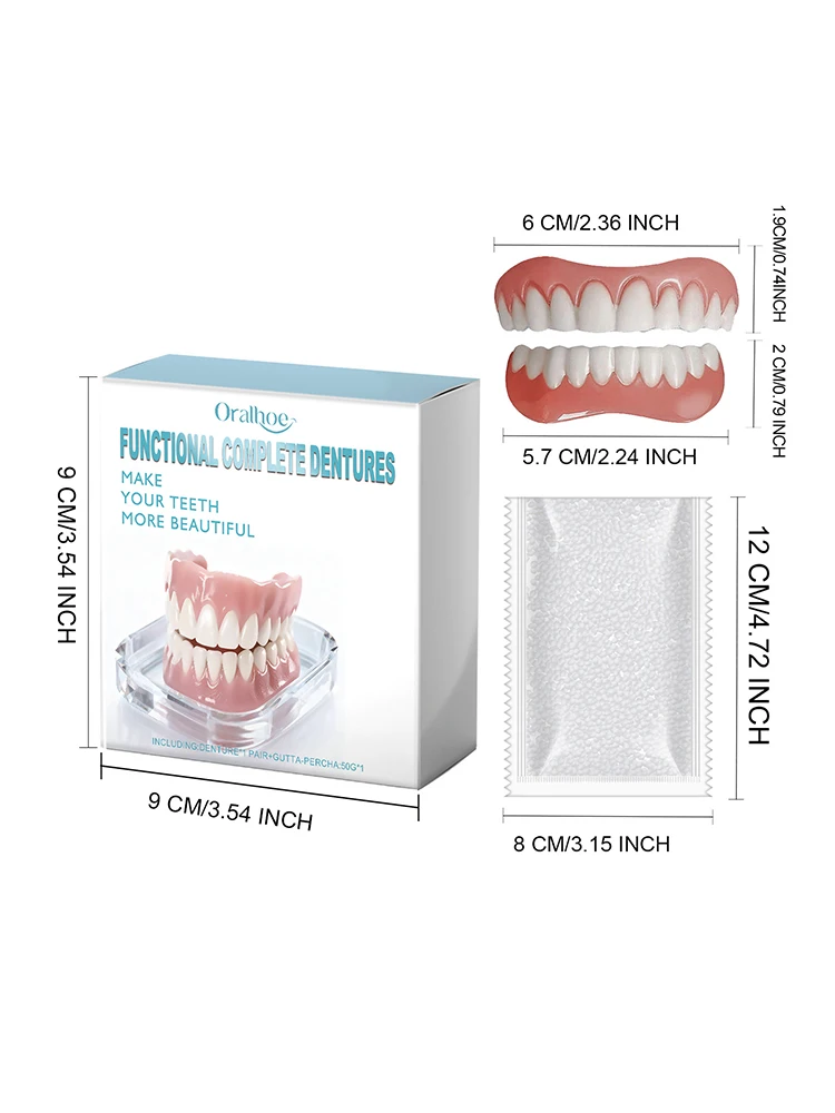 New Fake Teeth Dentures Full Set Natural Upper Lower Silicone Braces Instant Confident Smile Veneers For Men Women Oral Care