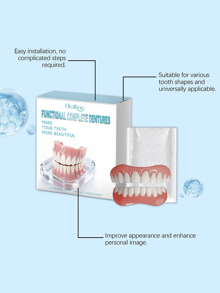 New Fake Teeth Dentures Full Set Natural Upper Lower Silicone Braces Instant Confident Smile Veneers For Men Women Oral Care