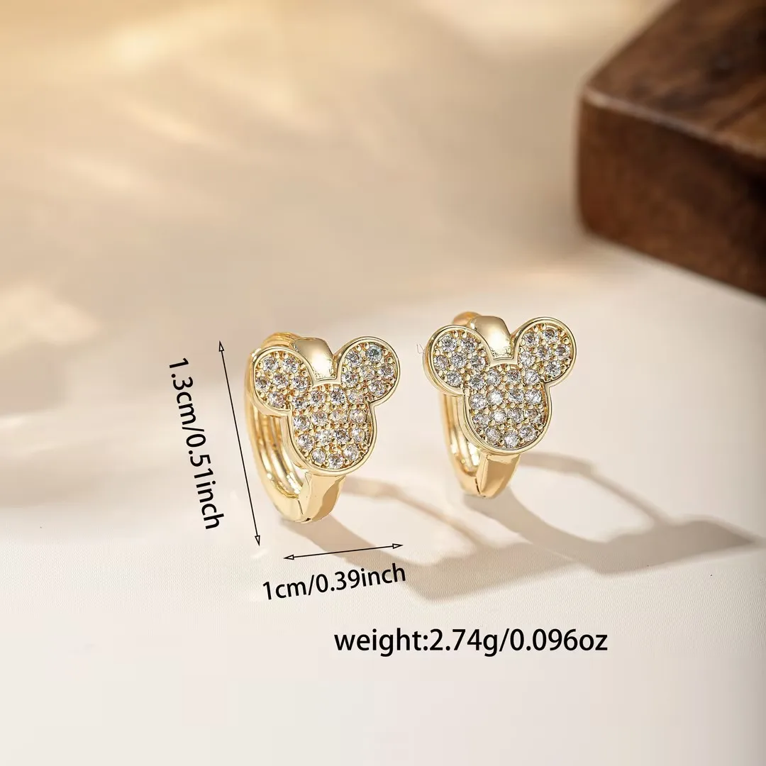 Gold Plated Mickey Mouse Hoop Earrings Paved CZ Cute Cartoon Huggie Earrings for Women Girls Fashion Jewelry Gift