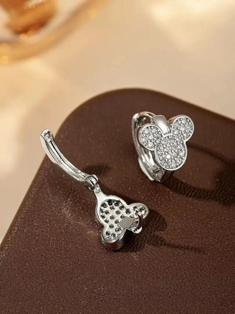Gold Plated Mickey Mouse Hoop Earrings Paved CZ Cute Cartoon Huggie Earrings for Women Girls Fashion Jewelry Gift