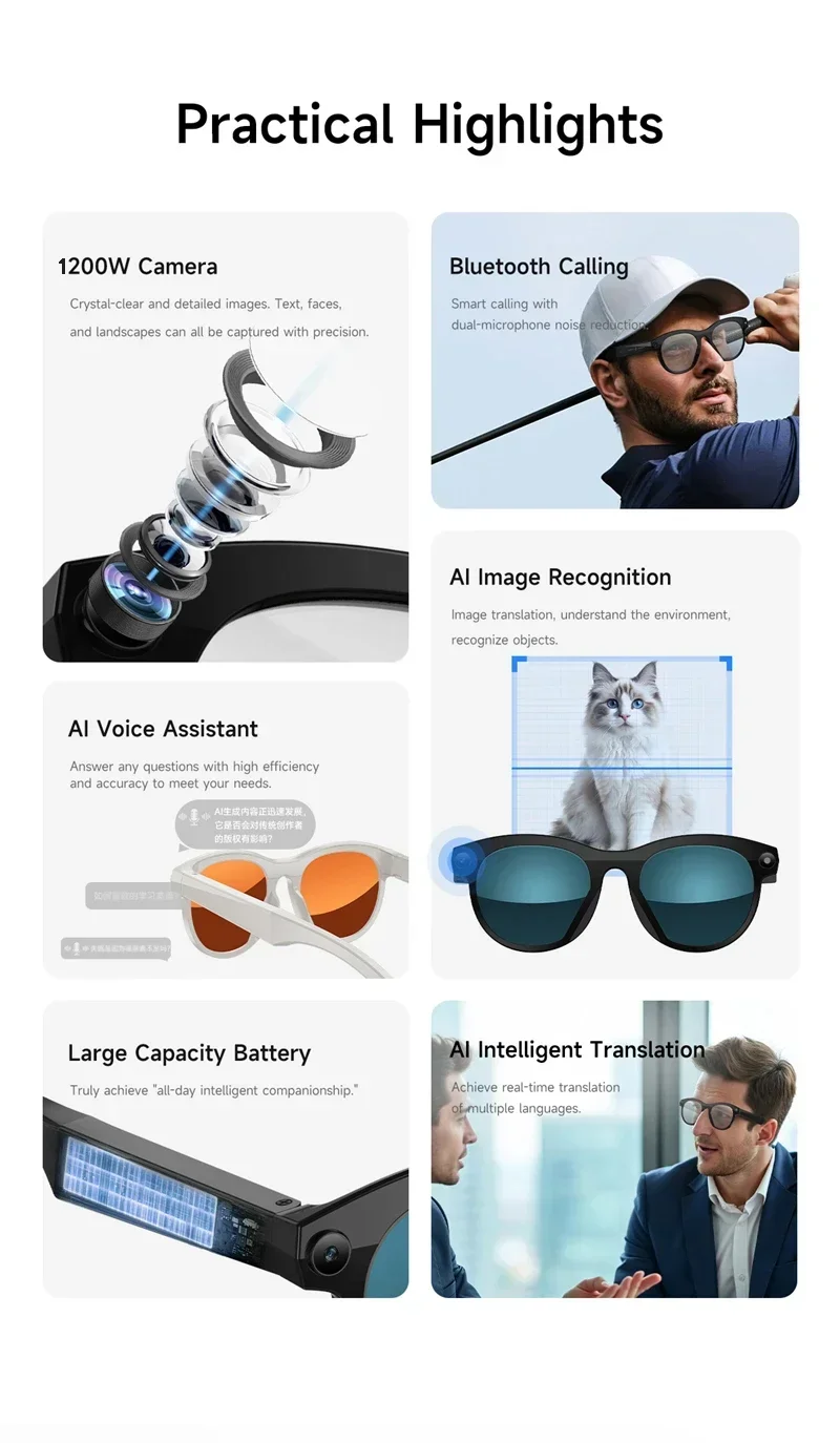 2026 Lenovo ChatGPT4.0 8KHD Smart AI Glasses Color Changing 1200MP Translate Camera Bluetooth Call Voice Assistant Music Control