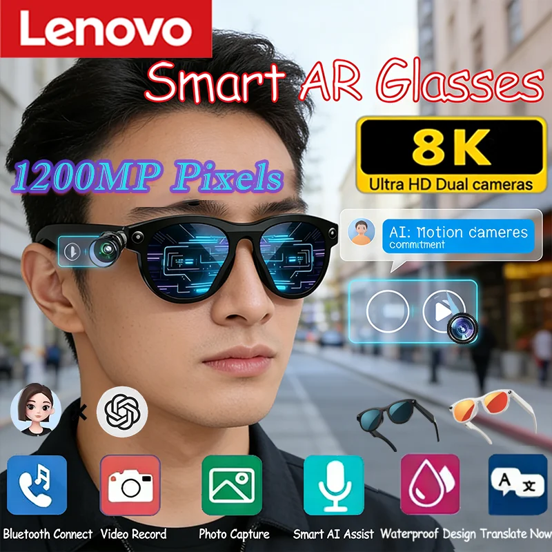 2026 Lenovo ChatGPT4.0 8KHD Smart AI Glasses Color Changing 1200MP Translate Camera Bluetooth Call Voice Assistant Music Control
