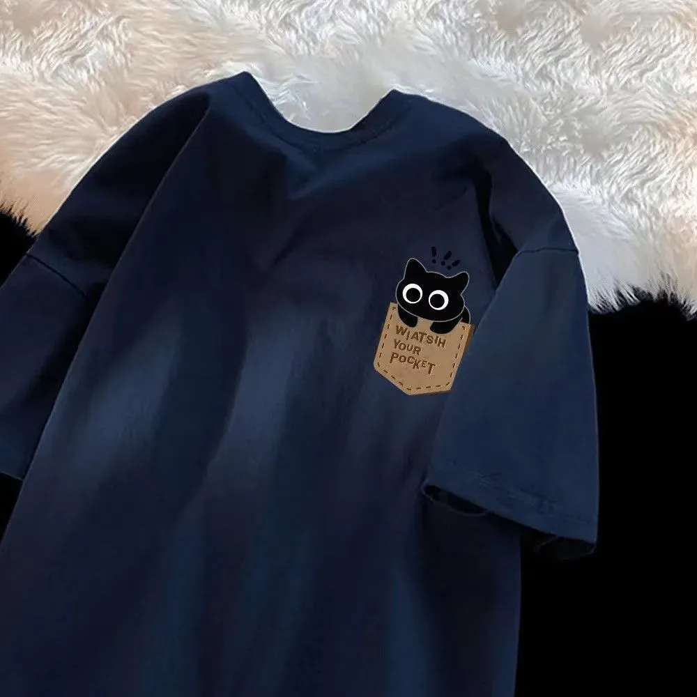 2026 Summer Fun Cartoon Retro American Vintage Casual Couple Loose Sleeve Japanese-Korean Style Short-Sleeved T-Shirt