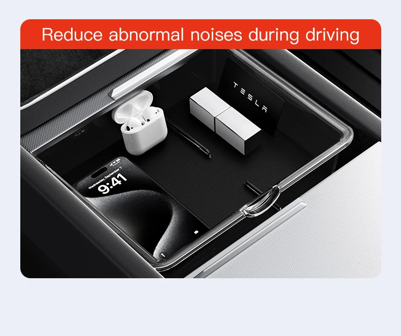YZ For Tesla Model 3 Highland Y YL Juniper Center Console Storage Box ABS Silicone With Non‑Slip Mat Rear Armrest Car Accessorie