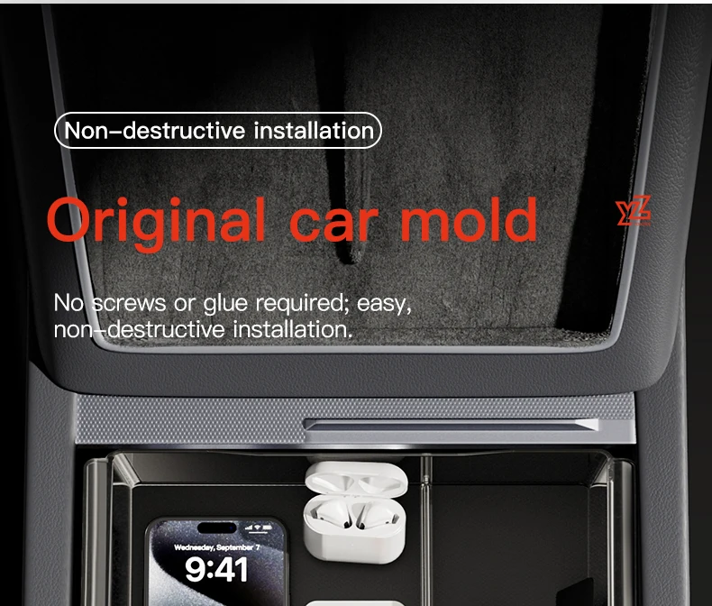 YZ For Tesla Model 3 Highland Y YL Juniper Center Console Storage Box ABS Silicone With Non‑Slip Mat Rear Armrest Car Accessorie