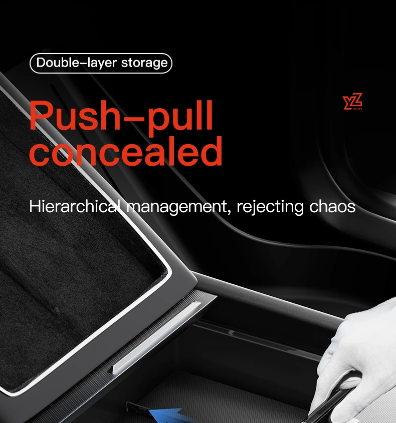 YZ For Tesla Model 3 Highland Y YL Juniper Center Console Storage Box ABS Silicone With Non‑Slip Mat Rear Armrest Car Accessorie