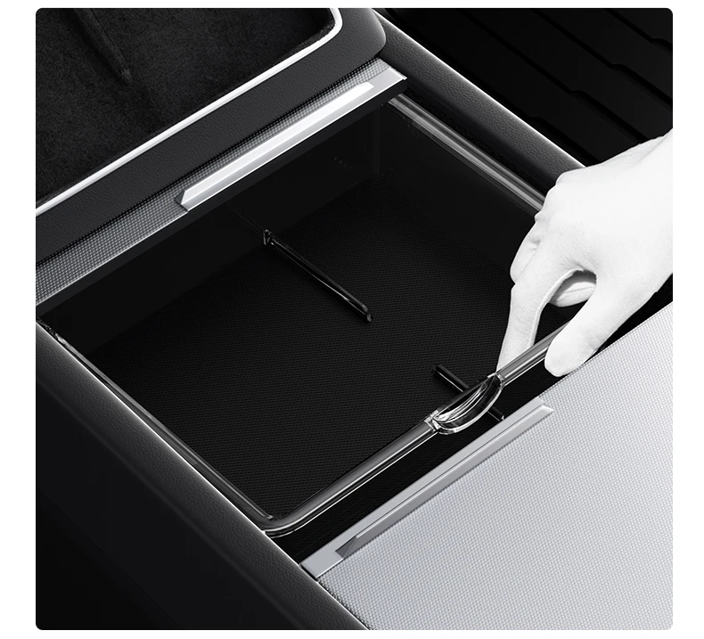 YZ For Tesla Model 3 Highland Y YL Juniper Center Console Storage Box ABS Silicone With Non‑Slip Mat Rear Armrest Car Accessorie