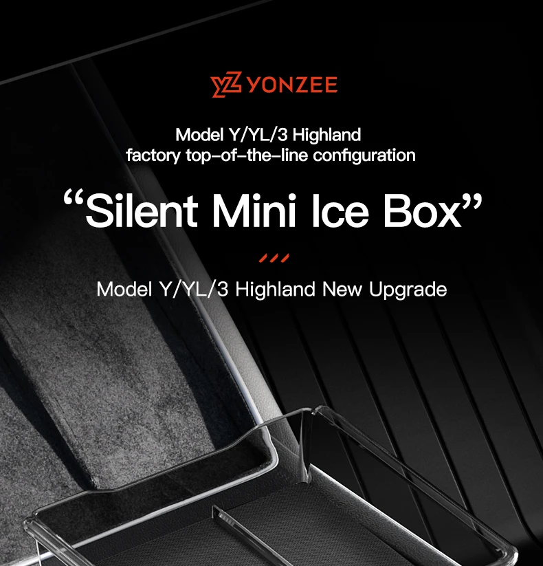 YZ For Tesla Model 3 Highland Y YL Juniper Center Console Storage Box ABS Silicone With Non‑Slip Mat Rear Armrest Car Accessorie