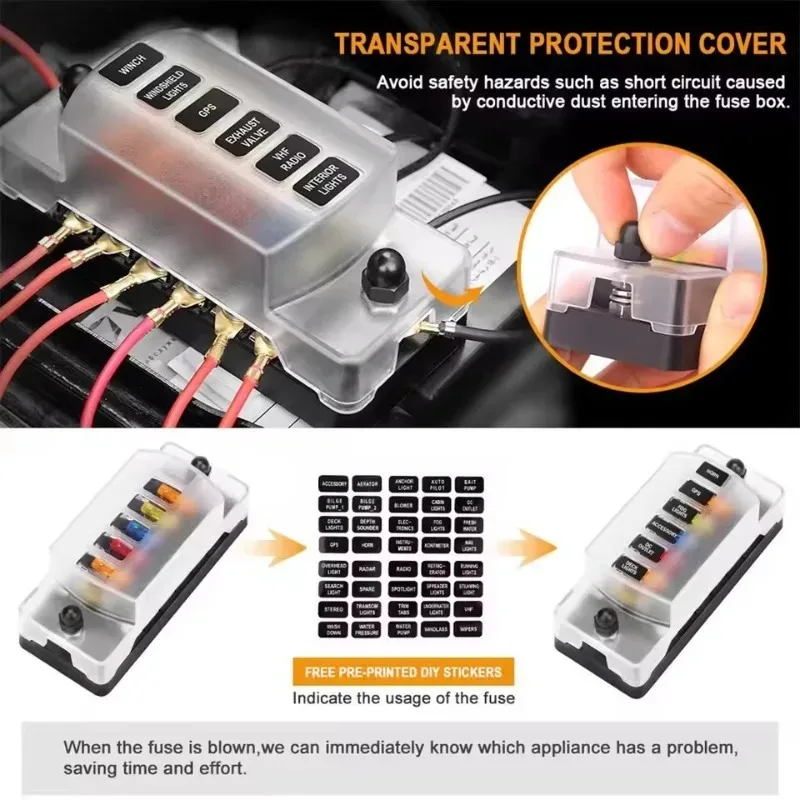 Car 6/12pcs Way Blade Fuse 12-24V Fuse Box LED Indicator Waterproof Block Universal Multi-circuit Fuse Box Ship and Vehicle