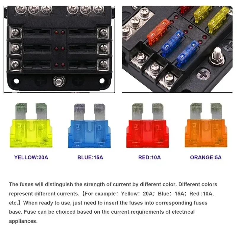 Car 6/12pcs Way Blade Fuse 12-24V Fuse Box LED Indicator Waterproof Block Universal Multi-circuit Fuse Box Ship and Vehicle