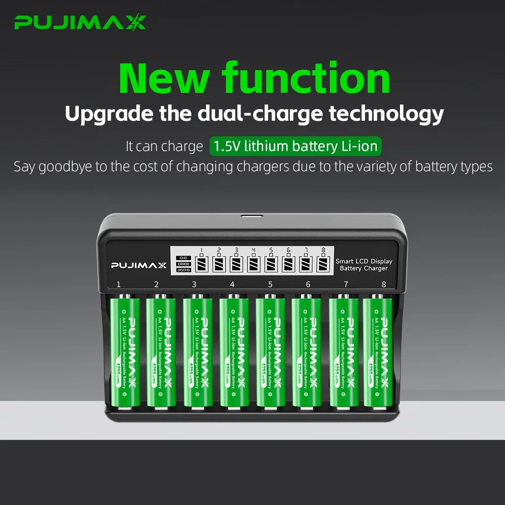 PUJIMAX Rechargeable Li-ion Battery 1.5V AA 4255mWh AAA 1100mWh+Charger for Clock Radio Video Game Digital Camera AA AAA Battery