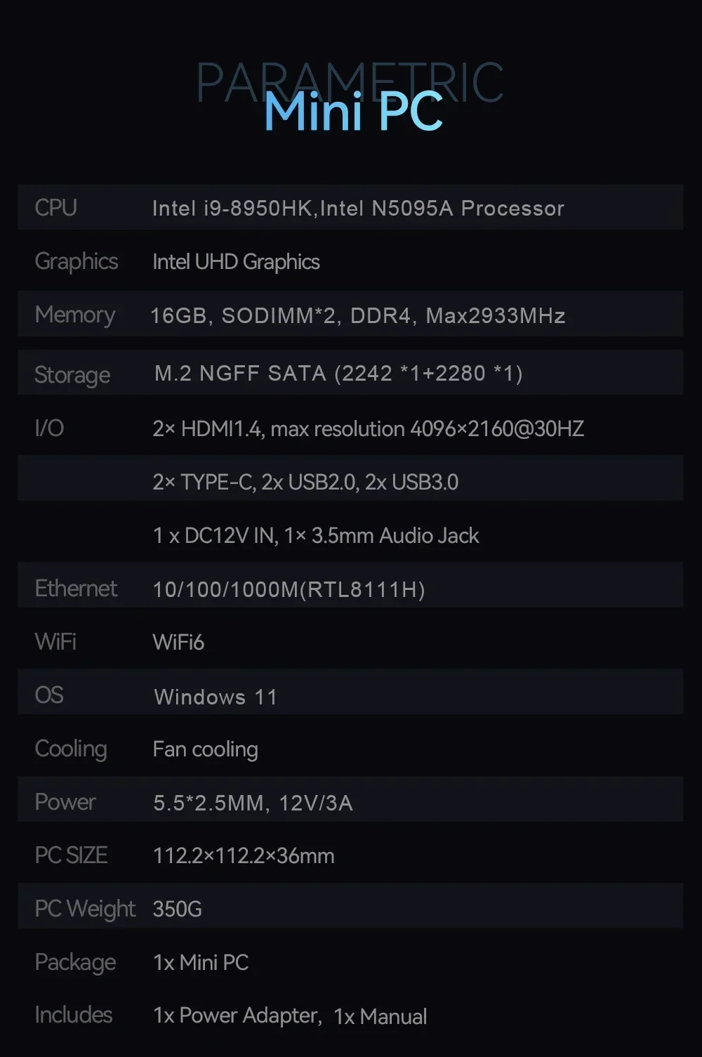 Small Mini Pc Intel I9 8950HK Mini PC Computer Windows 11 Mini PC 3 Screen Display 16GB RAM 1TB SSD Wifi 6 BT5.2 Mini PC Desktop