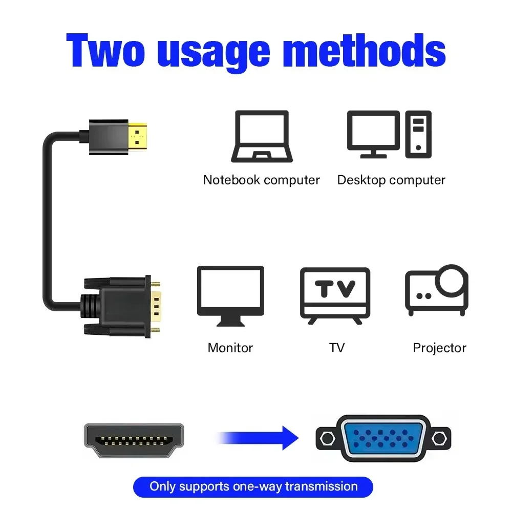 1080P HDMI-Compatible To VGA Adapter 1.8M/3.0M Cable Video Audio Male Converter for Desktop Laptop PC TV Monitor Projector