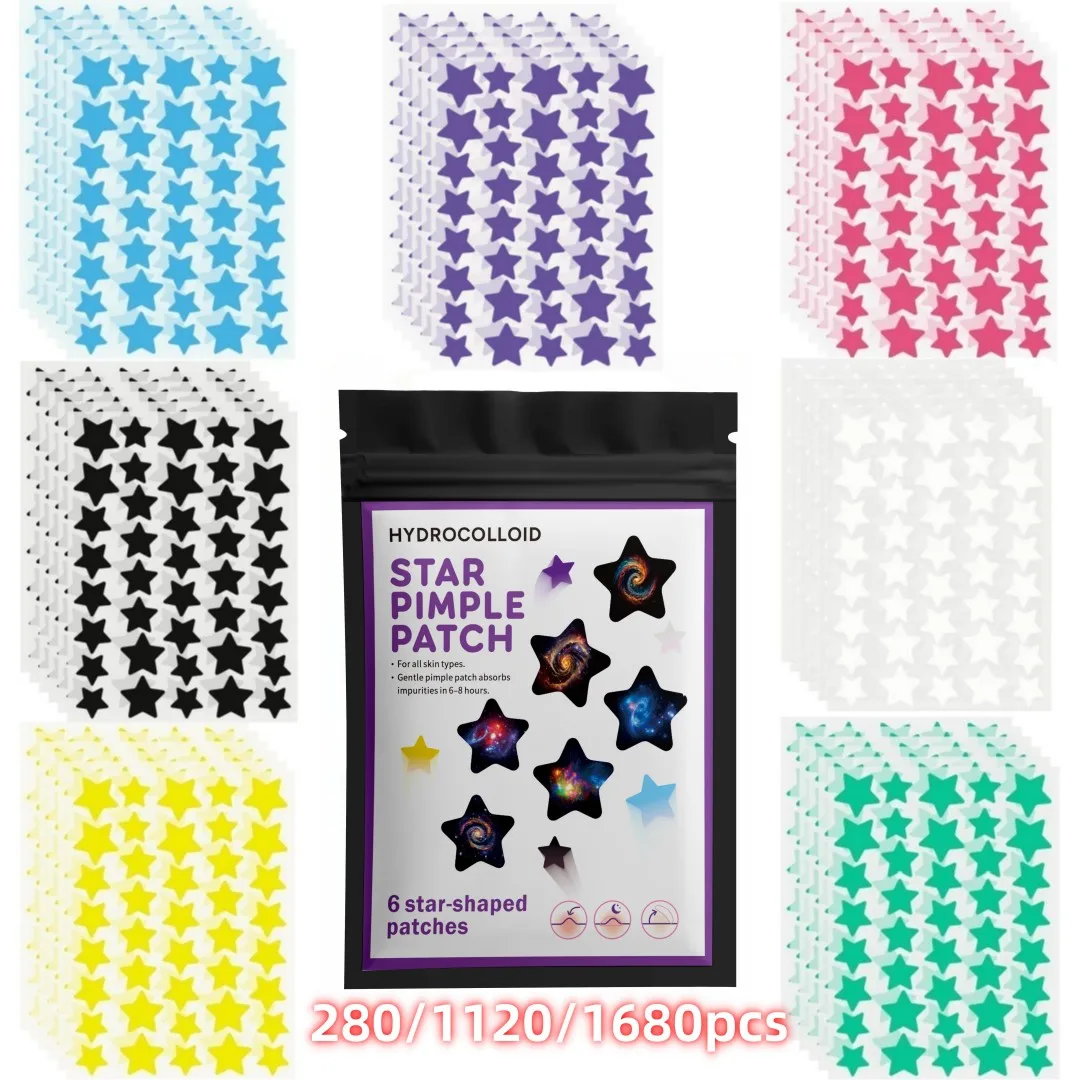 280/1120/1680pcs of multi-color star acne patches, facial acne patches, concealer acne patches, and pimples patches, ultra-thin