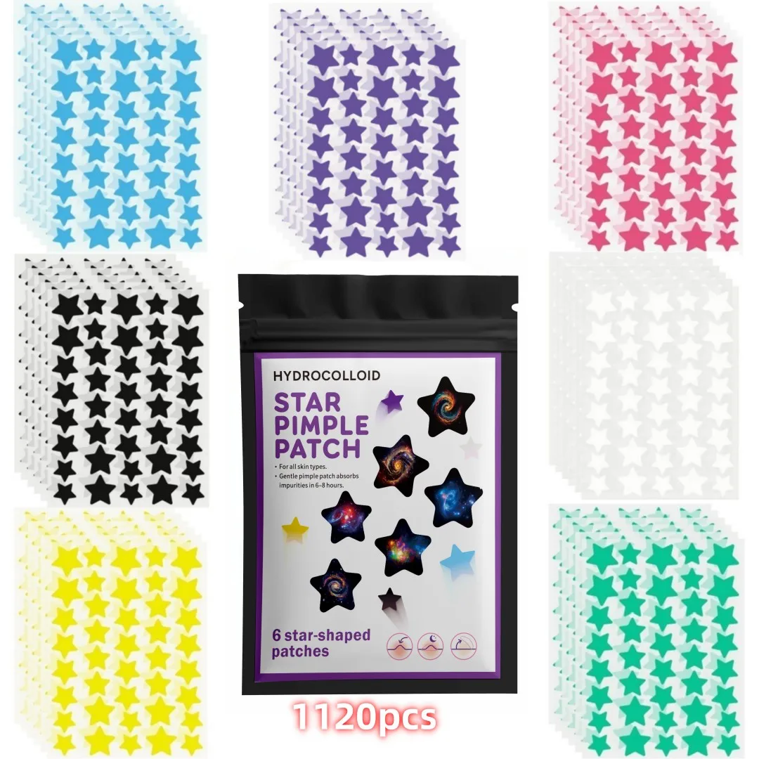 280/1120/1680pcs of multi-color star acne patches, facial acne patches, concealer acne patches, and pimples patches, ultra-thin