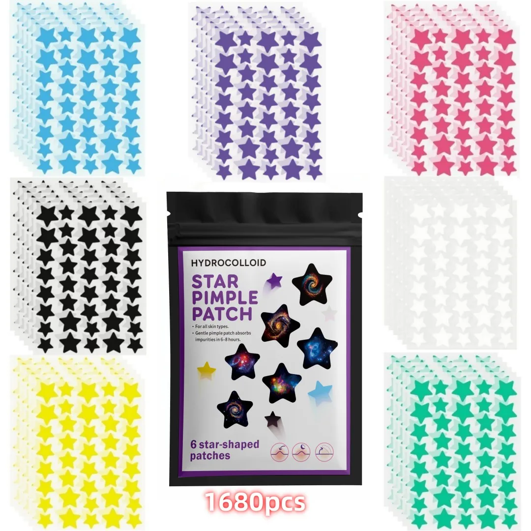 280/1120/1680pcs of multi-color star acne patches, facial acne patches, concealer acne patches, and pimples patches, ultra-thin