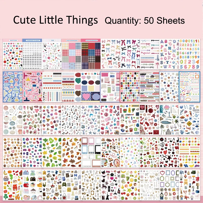 50 Sheets Retro Cartoon Sticker Book Paper Aesthetic Decals for Journaling Scrapbooking Laptop Water Bottle Planner Accessories