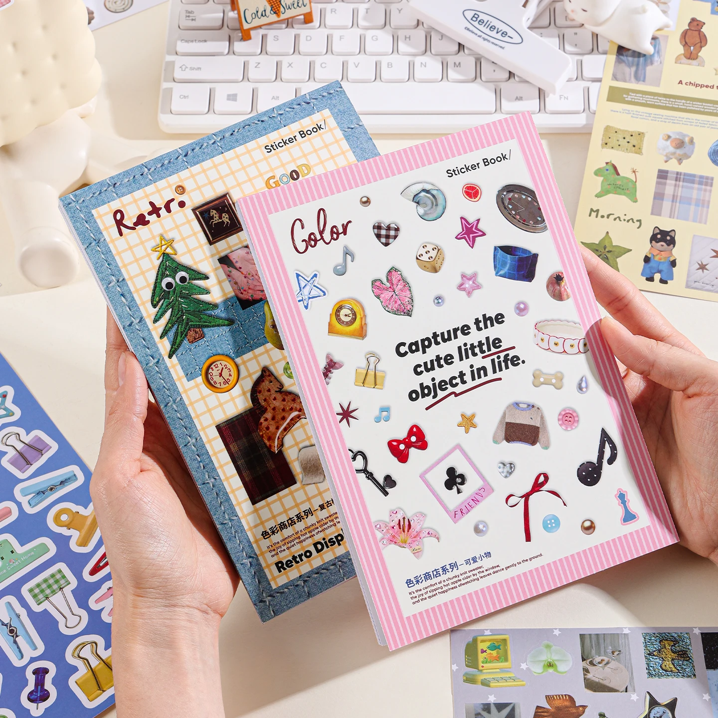 50 Sheets Retro Cartoon Sticker Book Paper Aesthetic Decals for Journaling Scrapbooking Laptop Water Bottle Planner Accessories
