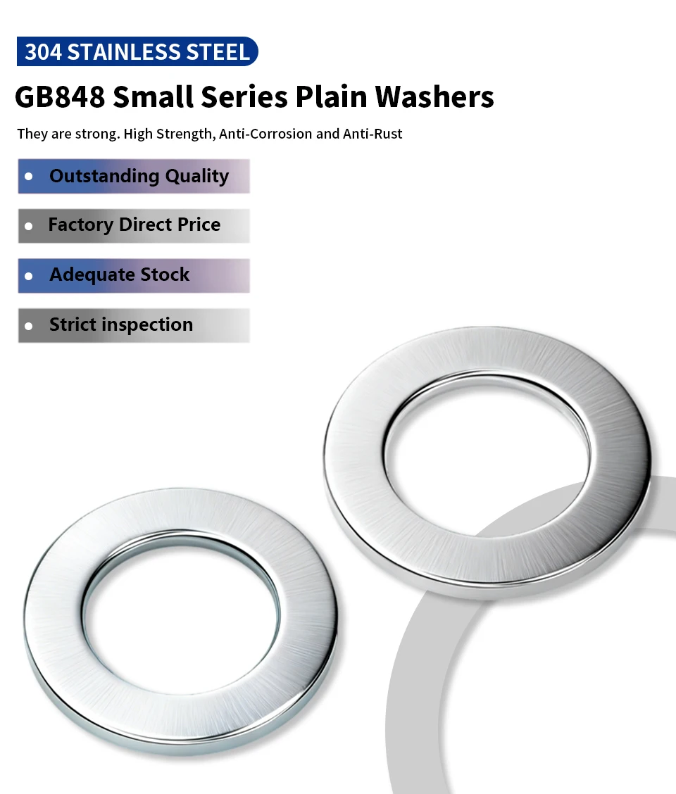 304 Stainless Steel GB848 Small Plain Washers Metric Thin Flat Washers Shim M2 M2.5 M3 M4 M5 M6 M8 M10 M12 M14M16M18M20M24M27M30