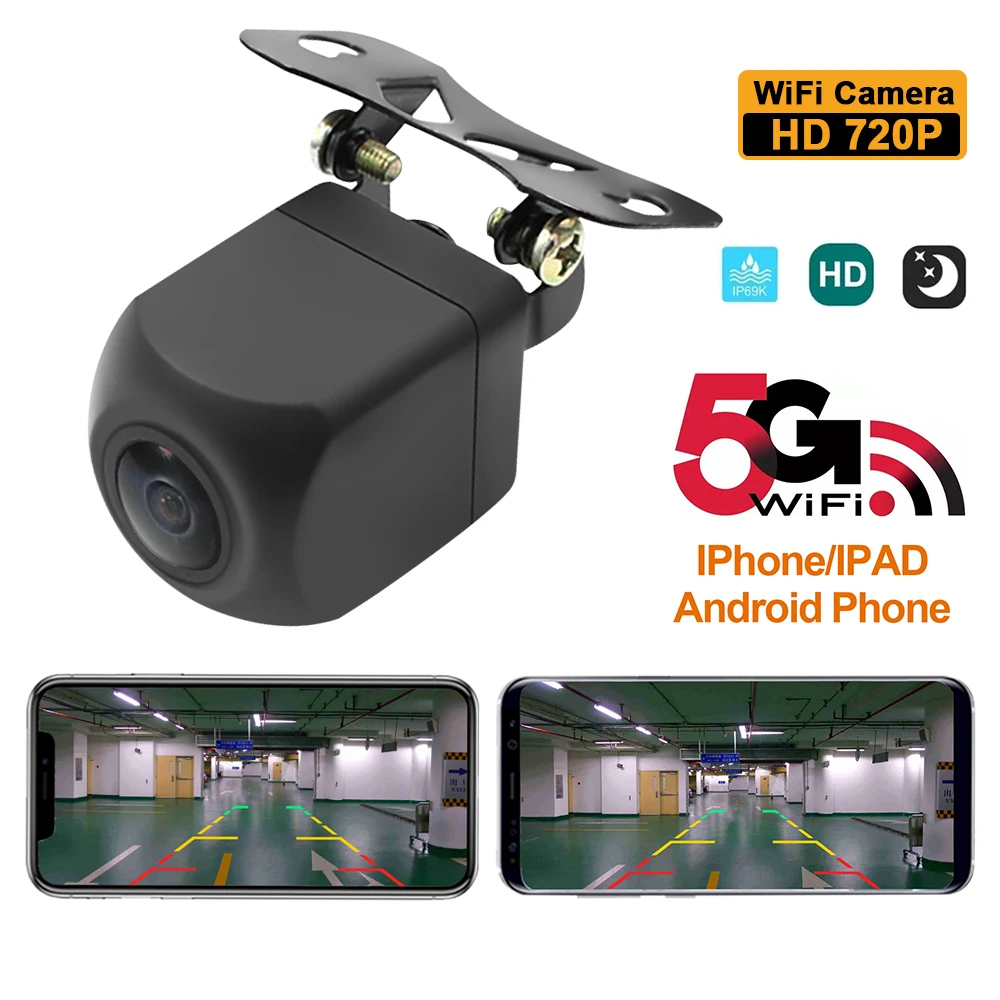 Carsanbo HD WIFI5 Night Vision Camera Car Wireless Waterproof Wifi Reversing Camera 5V USB/12V Support Android, IOS and Radio