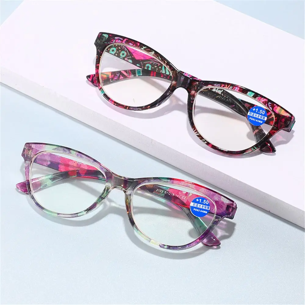 Anti Blue Light Reading Glasses Floral Print PC Frame Presbyopia Eyeglasses Fashion Cat Eye Eyewear Far Sight Glasses +1.0~+4.0