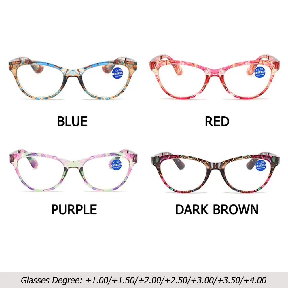 Anti Blue Light Reading Glasses Floral Print PC Frame Presbyopia Eyeglasses Fashion Cat Eye Eyewear Far Sight Glasses +1.0~+4.0
