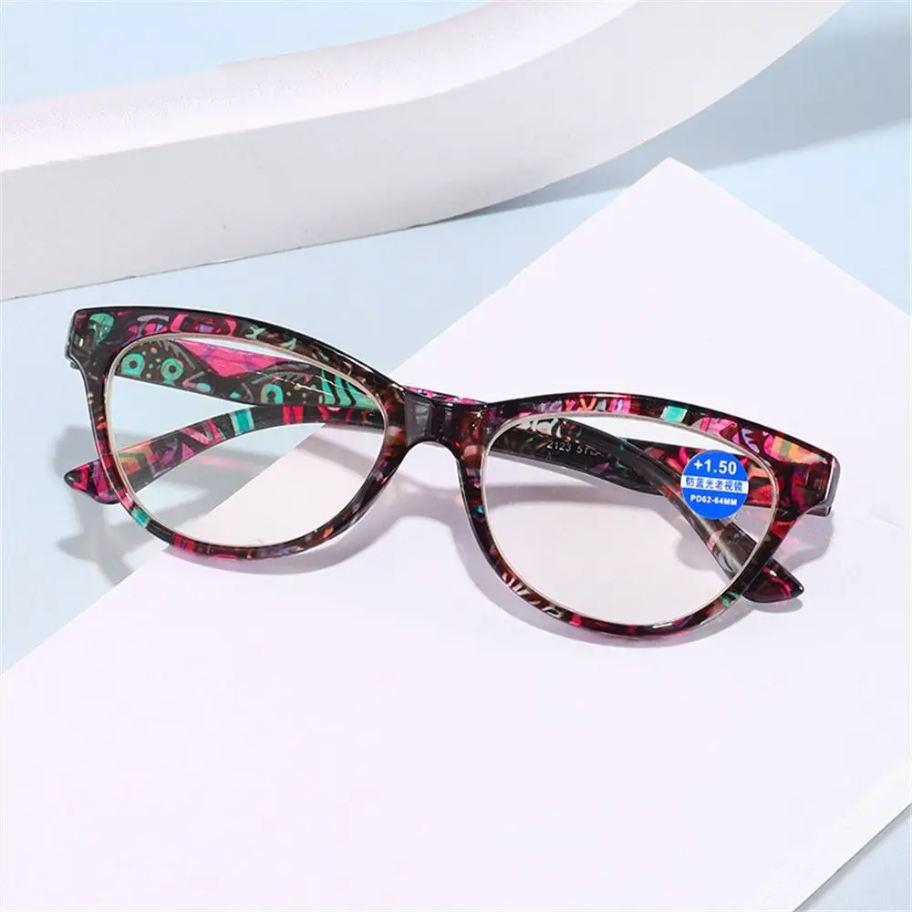 Anti Blue Light Reading Glasses Floral Print PC Frame Presbyopia Eyeglasses Fashion Cat Eye Eyewear Far Sight Glasses +1.0~+4.0