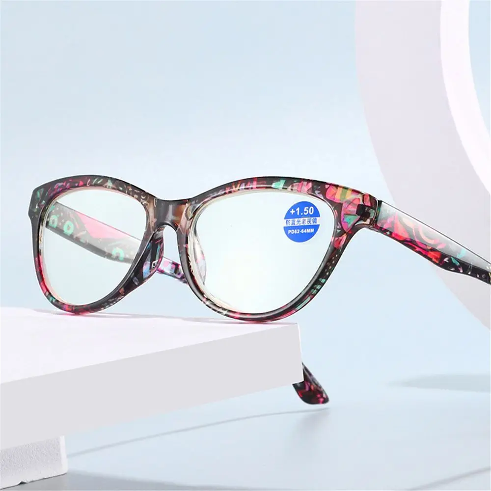Anti Blue Light Reading Glasses Floral Print PC Frame Presbyopia Eyeglasses Fashion Cat Eye Eyewear Far Sight Glasses +1.0~+4.0