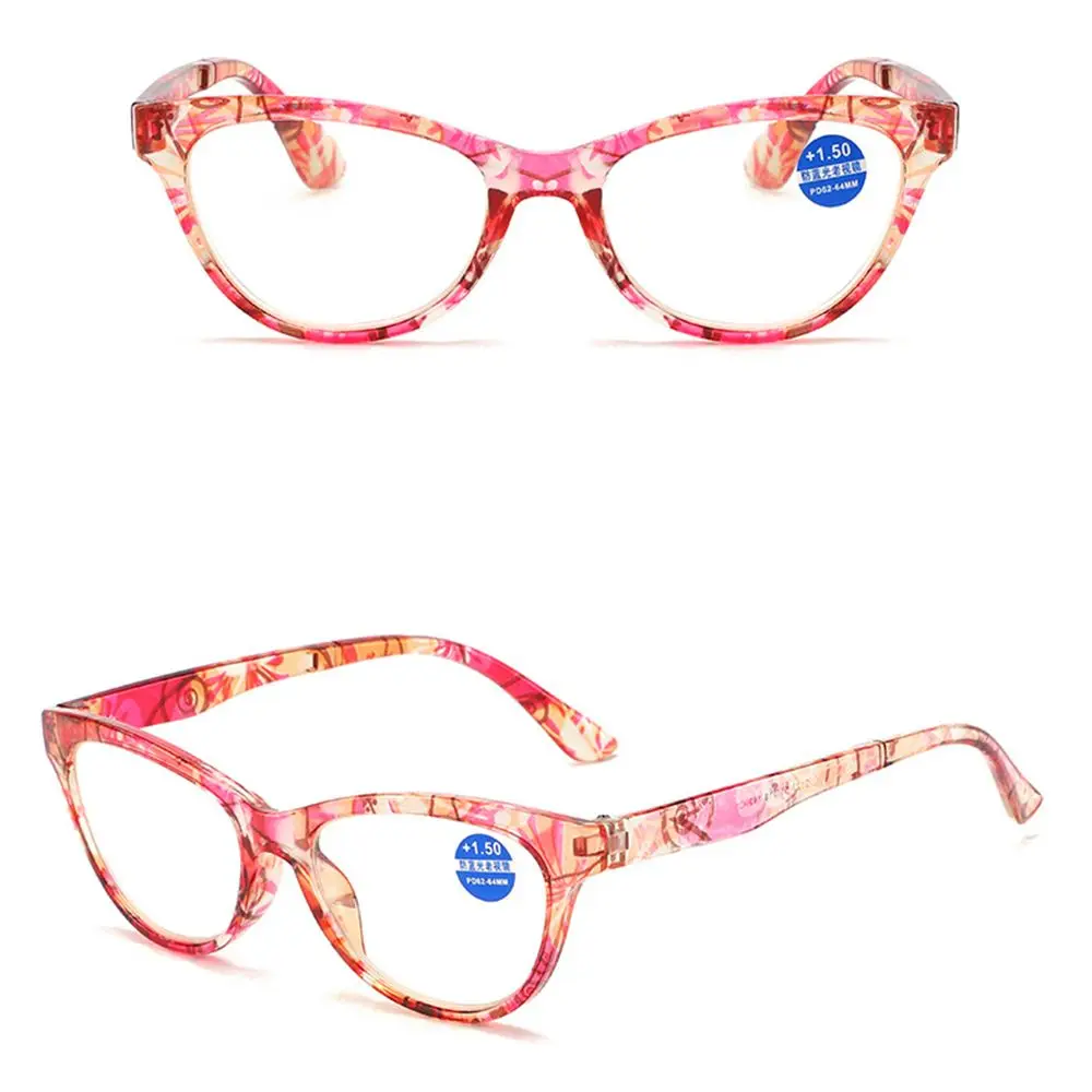 Anti Blue Light Reading Glasses Floral Print PC Frame Presbyopia Eyeglasses Fashion Cat Eye Eyewear Far Sight Glasses +1.0~+4.0
