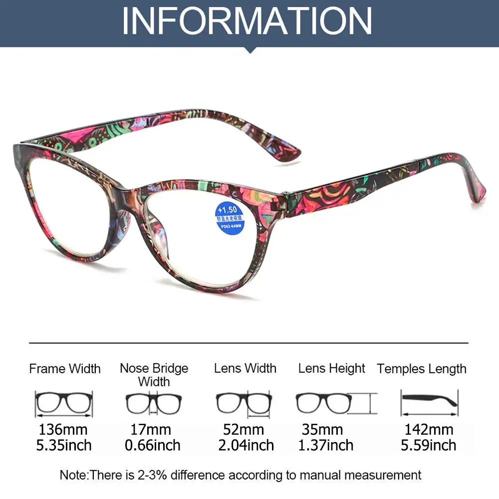 Anti Blue Light Reading Glasses Floral Print PC Frame Presbyopia Eyeglasses Fashion Cat Eye Eyewear Far Sight Glasses +1.0~+4.0