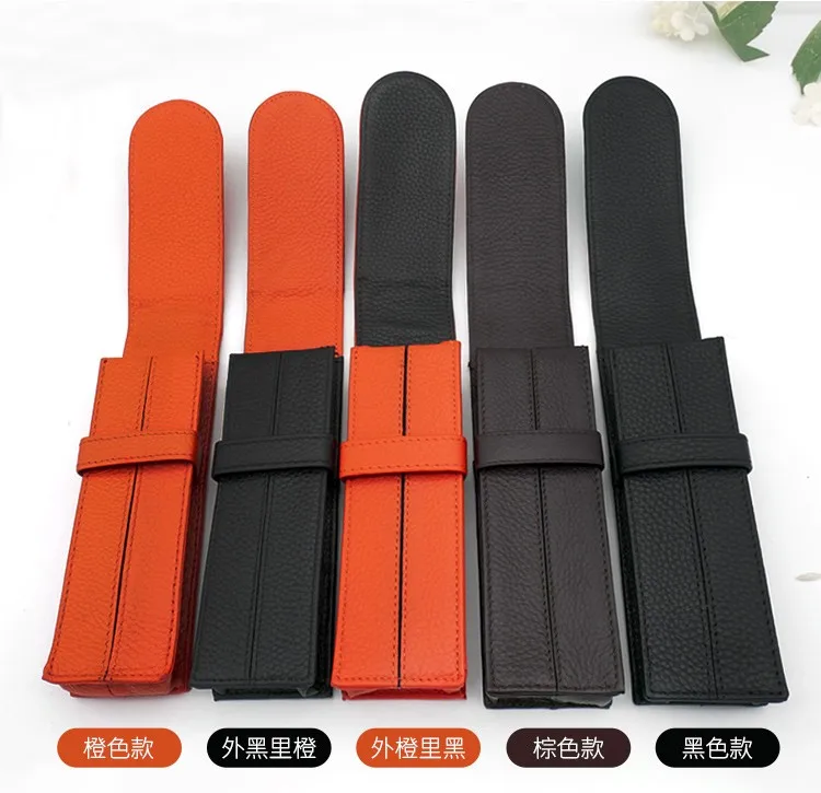 Leather 2-piece pen cover protective cover head layer cowhide pen bag stationery box double-sided leather separated storage bag