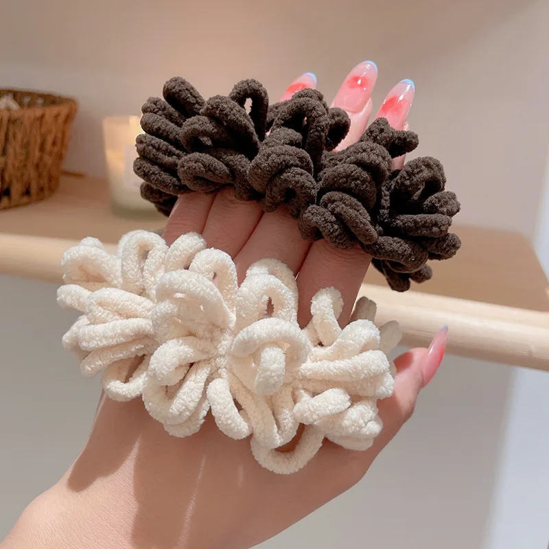 2024 Autumn Winter New Sweet Plush Soft Girls' Women Pompom Hair Ties Elastic Hair Band Ropes Accessories Headwear