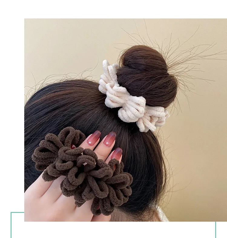2024 Autumn Winter New Sweet Plush Soft Girls' Women Pompom Hair Ties Elastic Hair Band Ropes Accessories Headwear