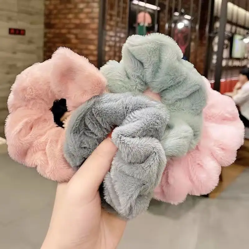 2024 Autumn Winter New Sweet Plush Soft Girls' Women Pompom Hair Ties Elastic Hair Band Ropes Accessories Headwear
