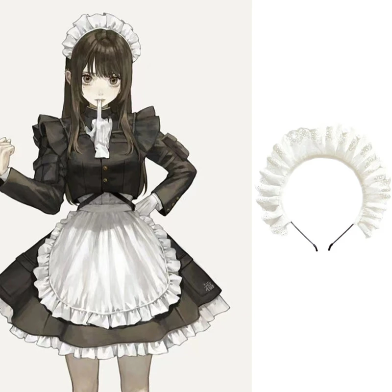 Girls Wide  Headwear White Maid Headband Novelty Sweet  HeadpieceCartoon Anime Cosplay Hair Ornaments Dropshipping