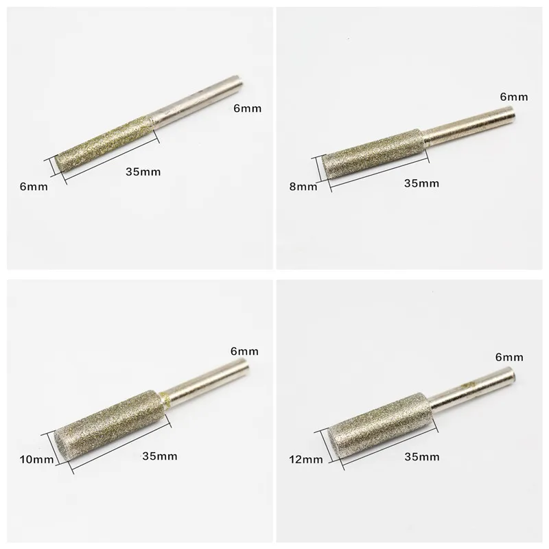 Diamond Cylinder Type Grinding Head Abrasive Wheel Jade Jewelry Bracelet Glass Stone Carving Polishing Tool Burrs Bit 6mm 1pc
