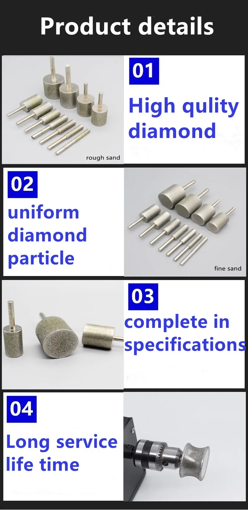 Diamond Cylinder Type Grinding Head Abrasive Wheel Jade Jewelry Bracelet Glass Stone Carving Polishing Tool Burrs Bit 6mm 1pc